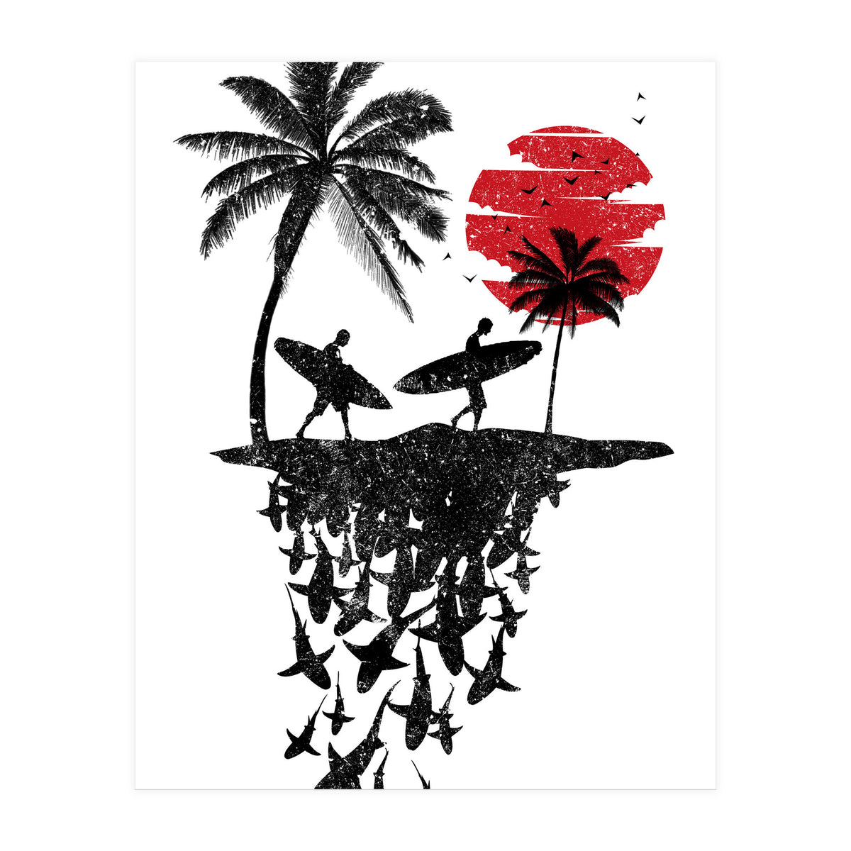 Surfer island sharks (Print Only)