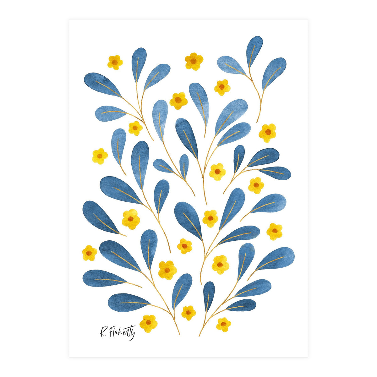 Springtime Floral | Blue and Yellow (Print Only)
