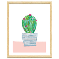Painted Cactus In Blue Stripe Plant Pot