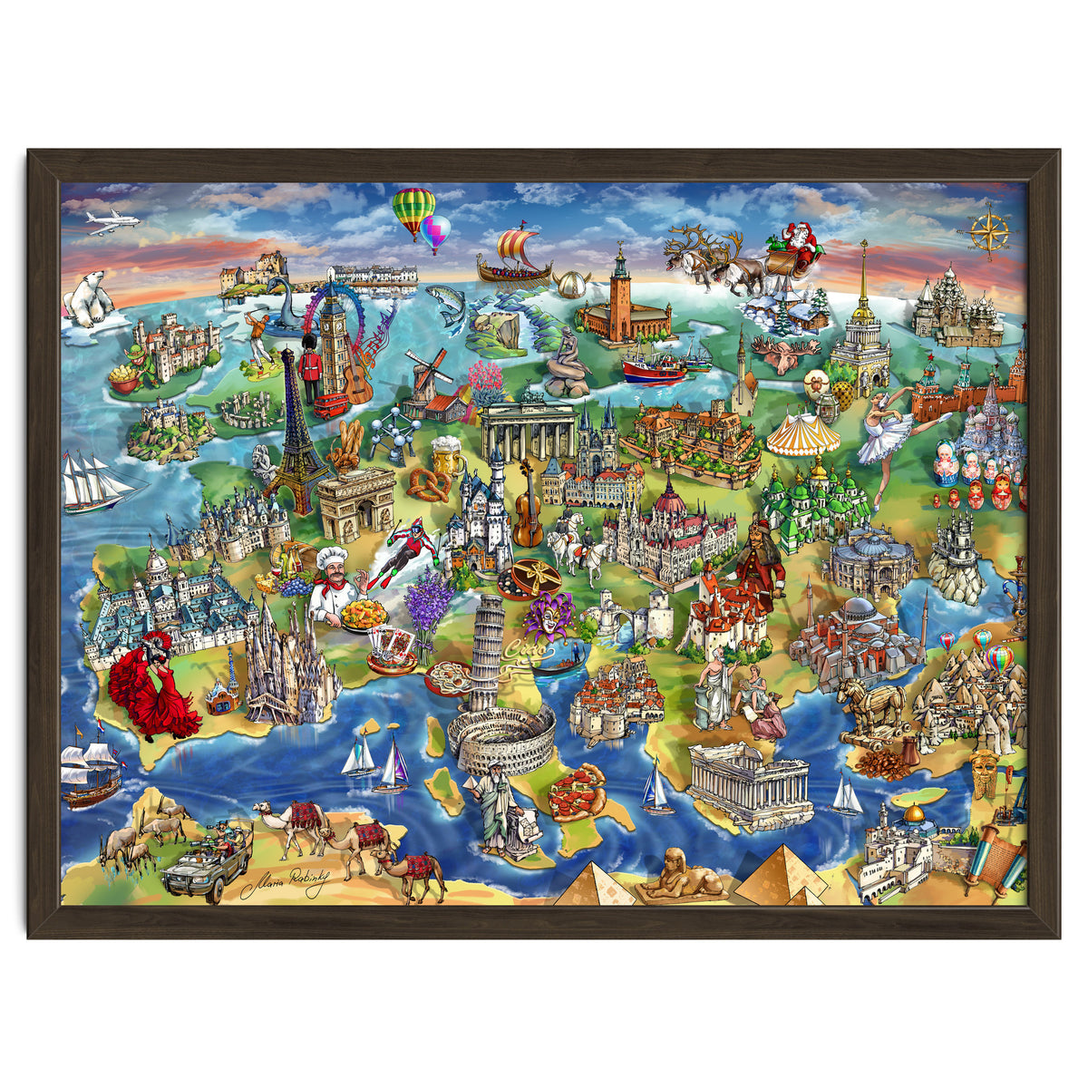 European World Wonders Illustrated Map