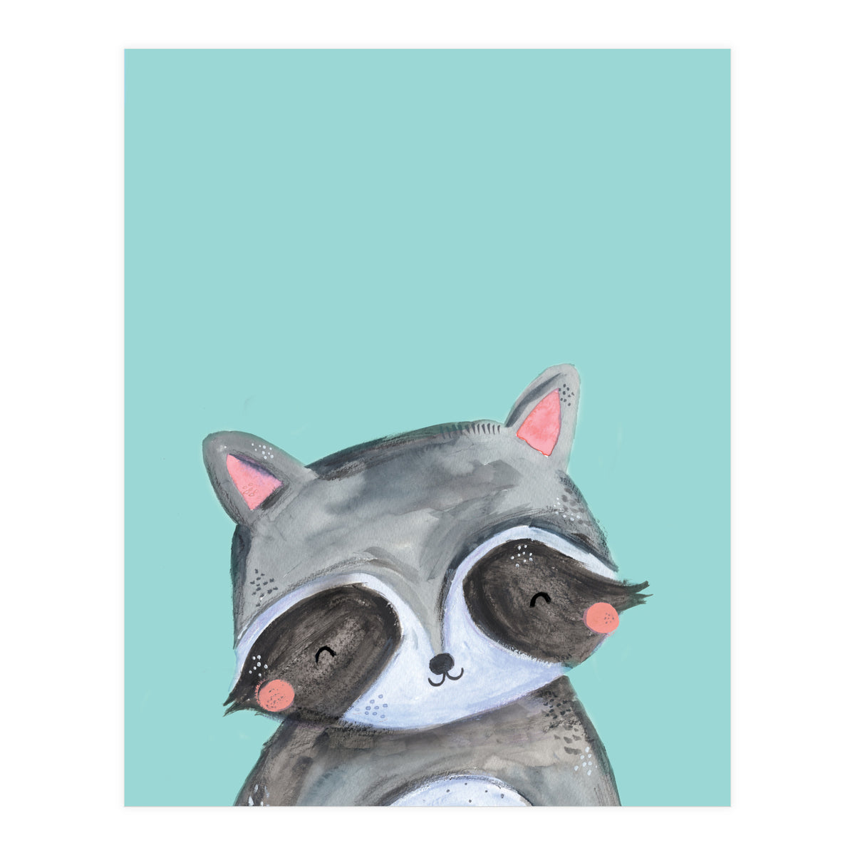 Woodland Racoon On Mint (Print Only)
