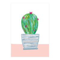 Painted Cactus In Blue Stripe Plant Pot (Print Only)
