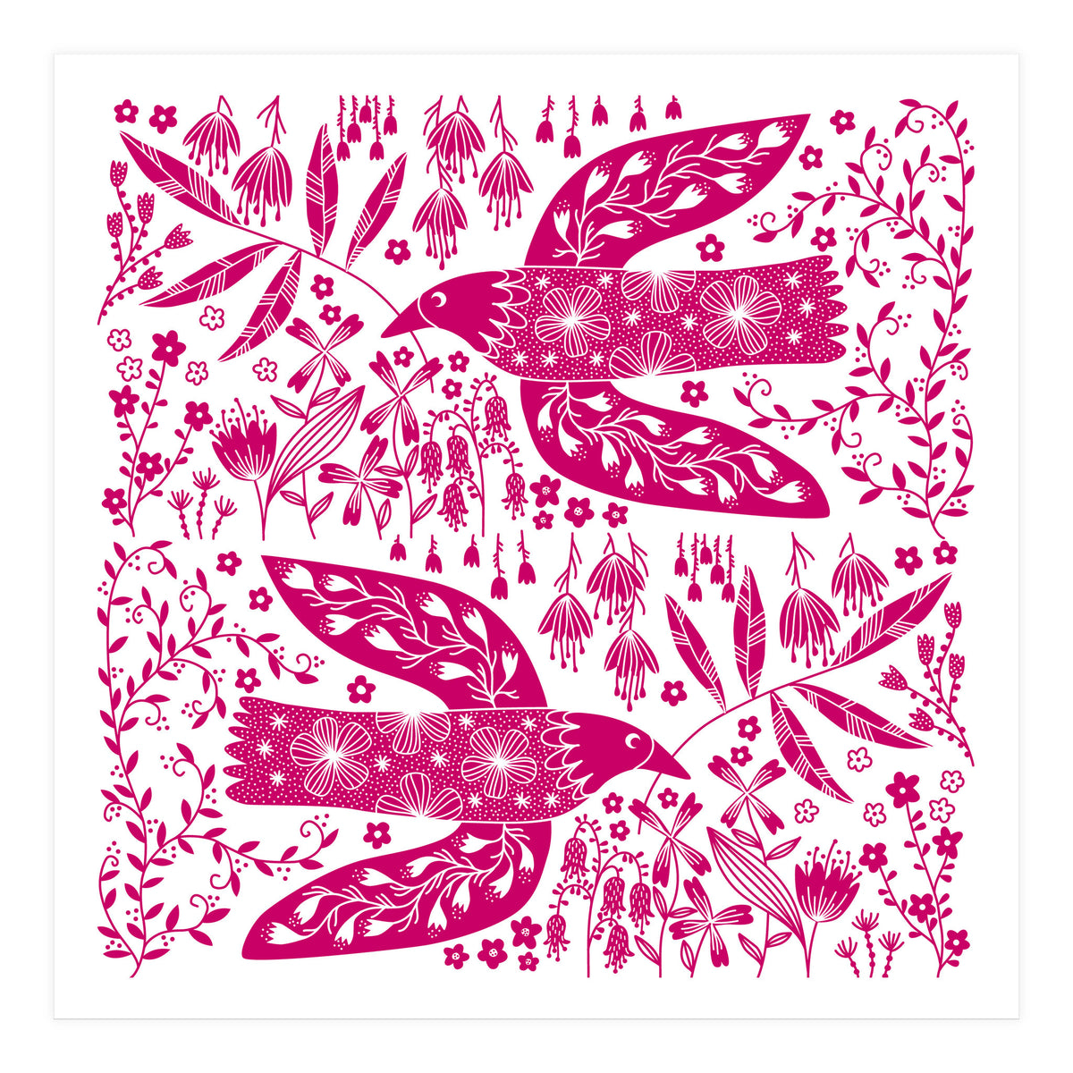 Doves And Flowers Magenta Pink (Print Only)