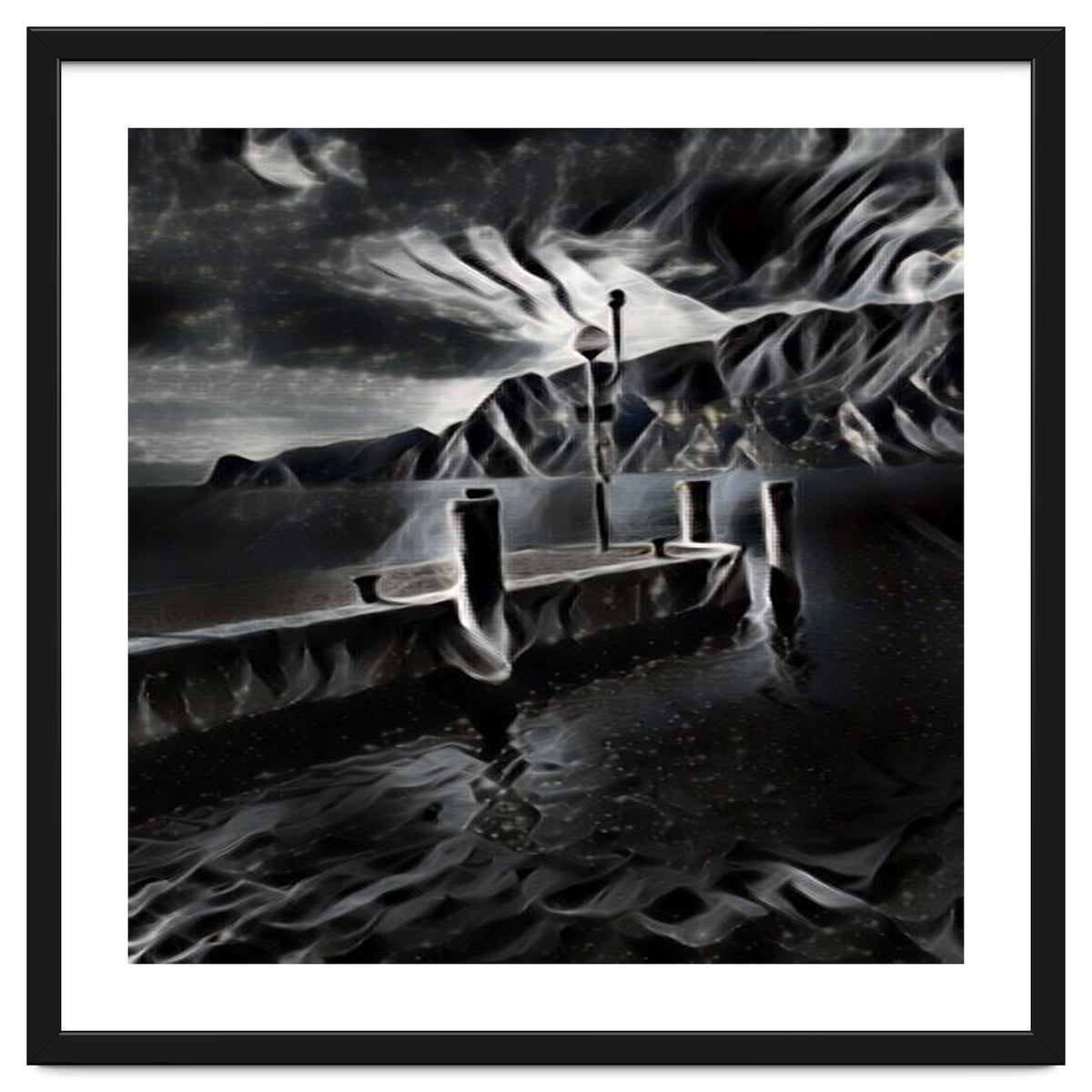 Pier at a smokey night.