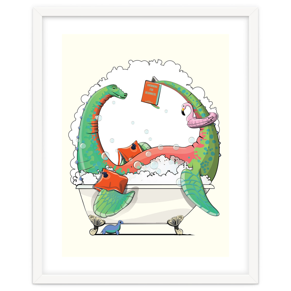 Dinosaur Plesiosaurus in the Bath, funny bathroom humour