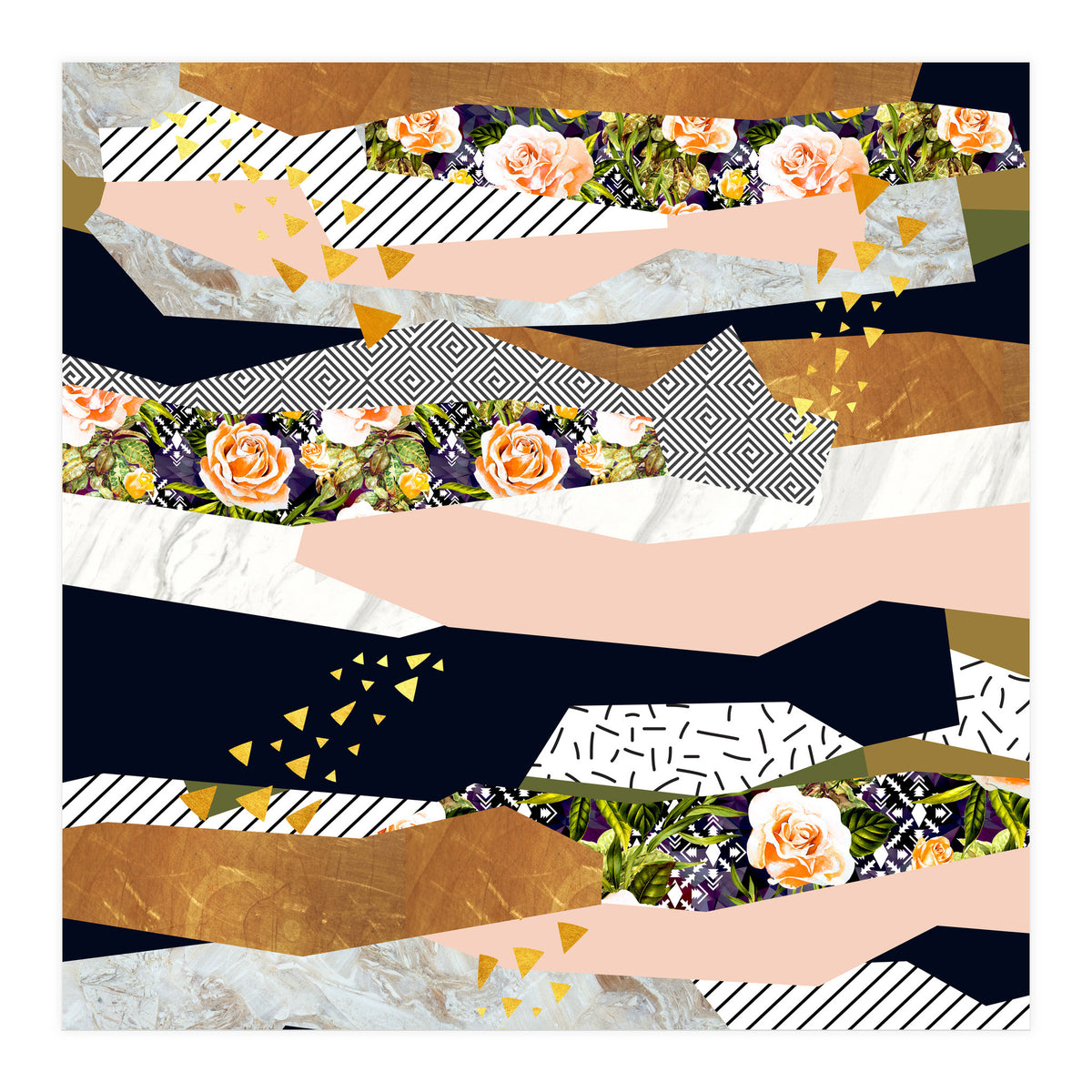 Collage of textured shapes and flowers (Print Only)