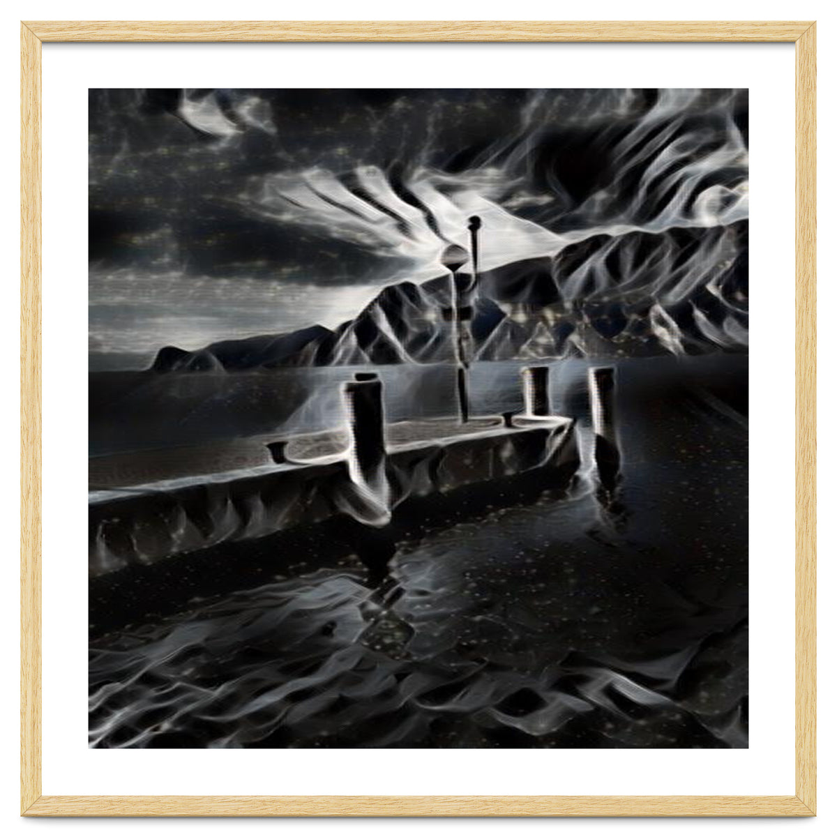 Pier at a smokey night.