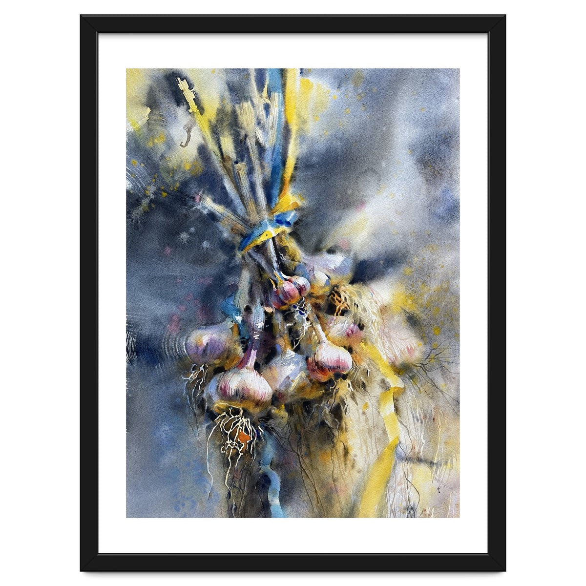 Garlic With Ribbon. Watercolor painting Still life