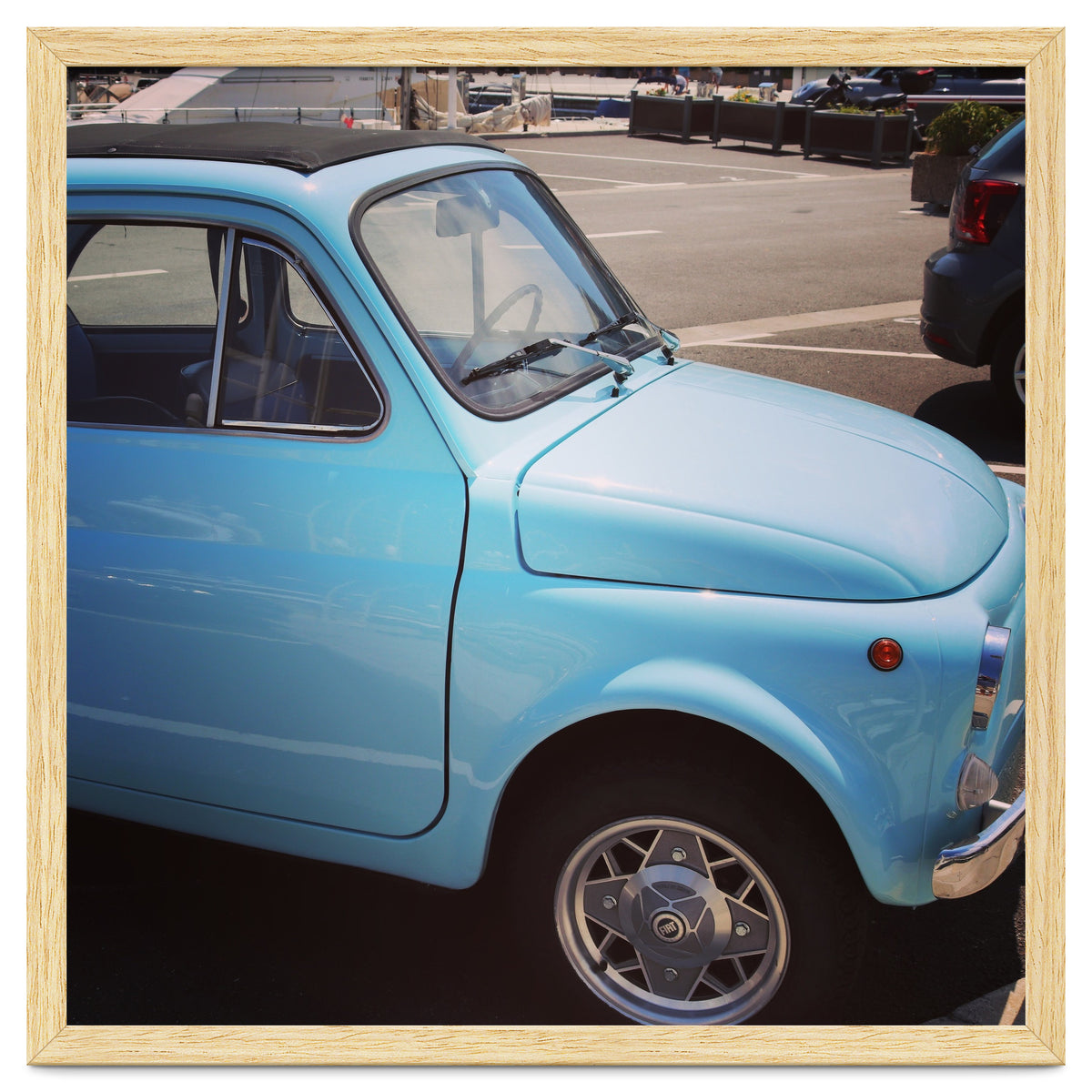 Pale blue Fiat 500