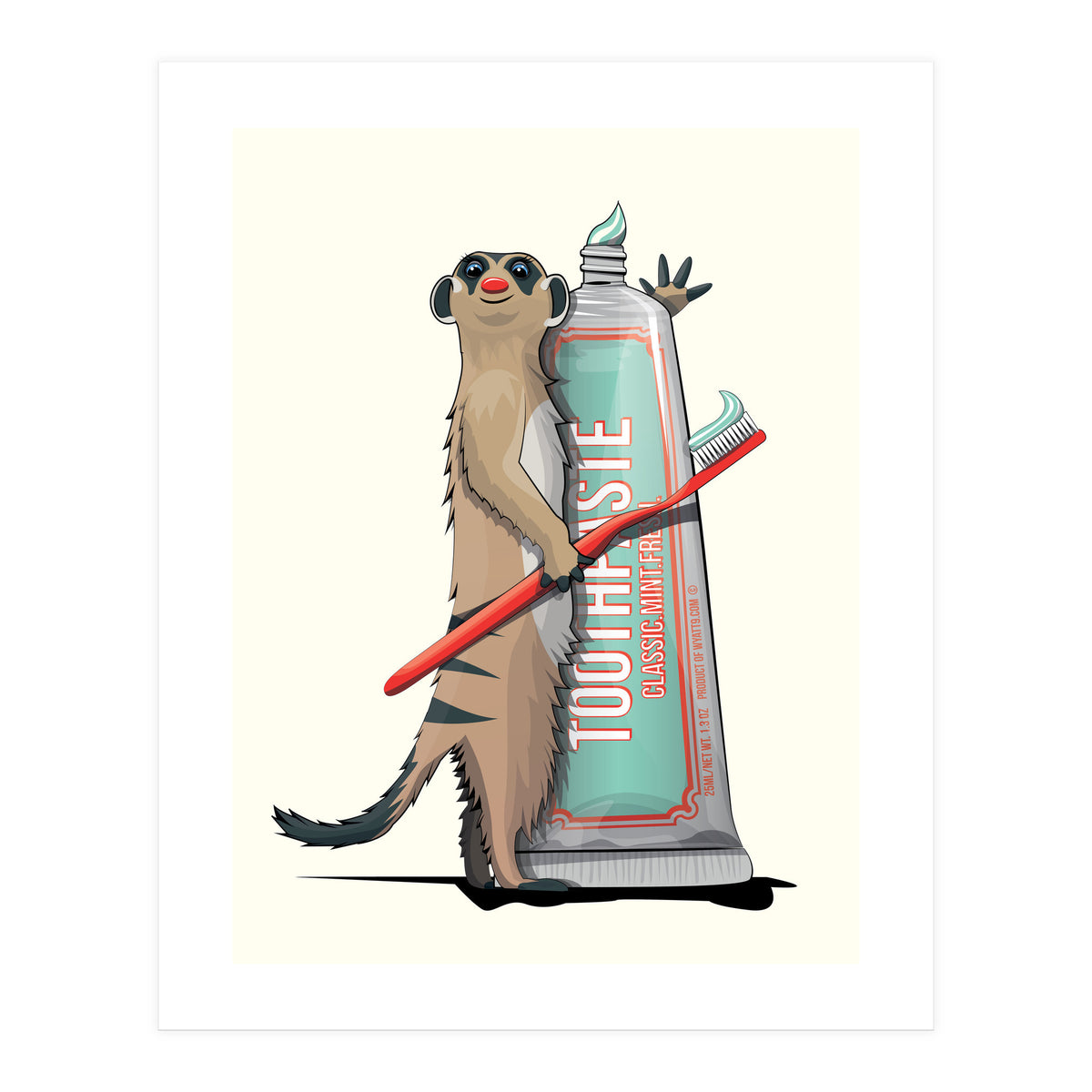 Meerkat Brushing Teeth, Funny Bathroom Humour (Print Only)