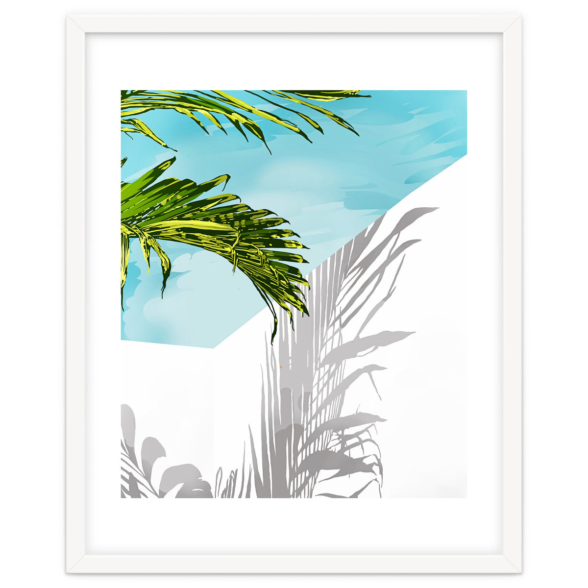 Palms In My Backyard, Tropical Greece Architecture Travel Painting, Summer Scenic Building