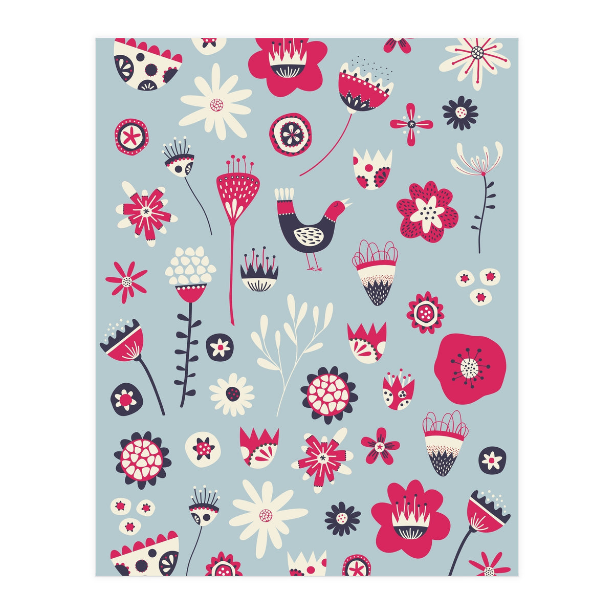 Spring Folk Floral Blue (Print Only)