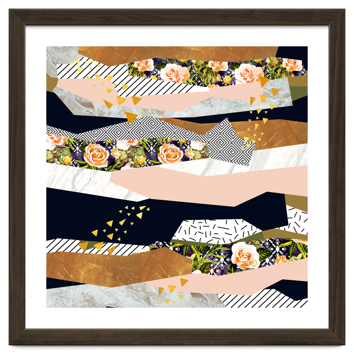 Collage of textured shapes and flowers