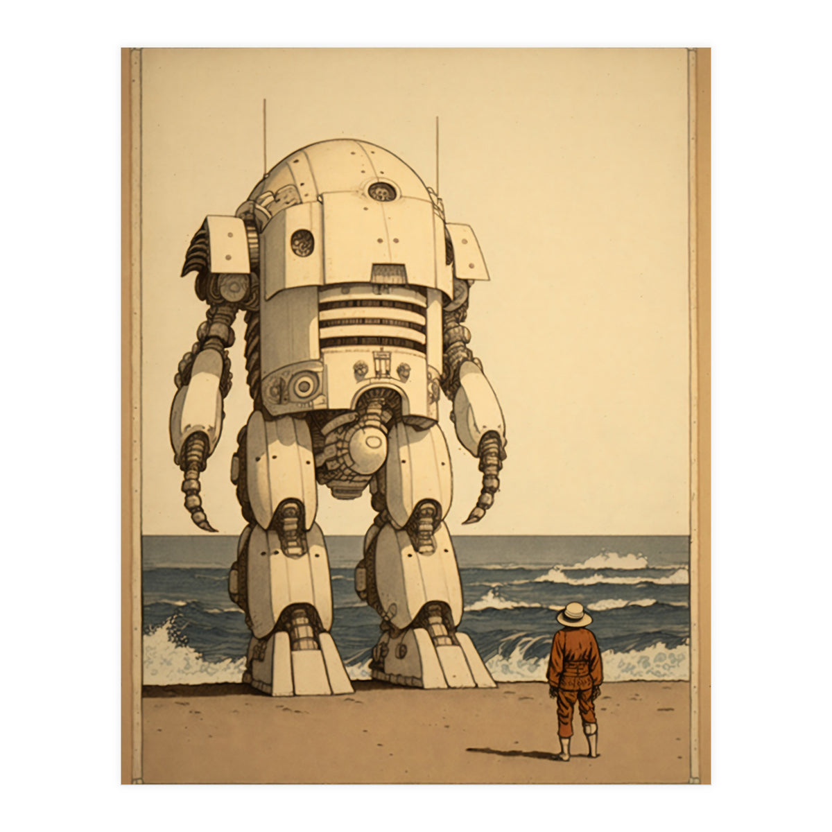 Giant Robot Japanese Woodblock Print (Print Only)