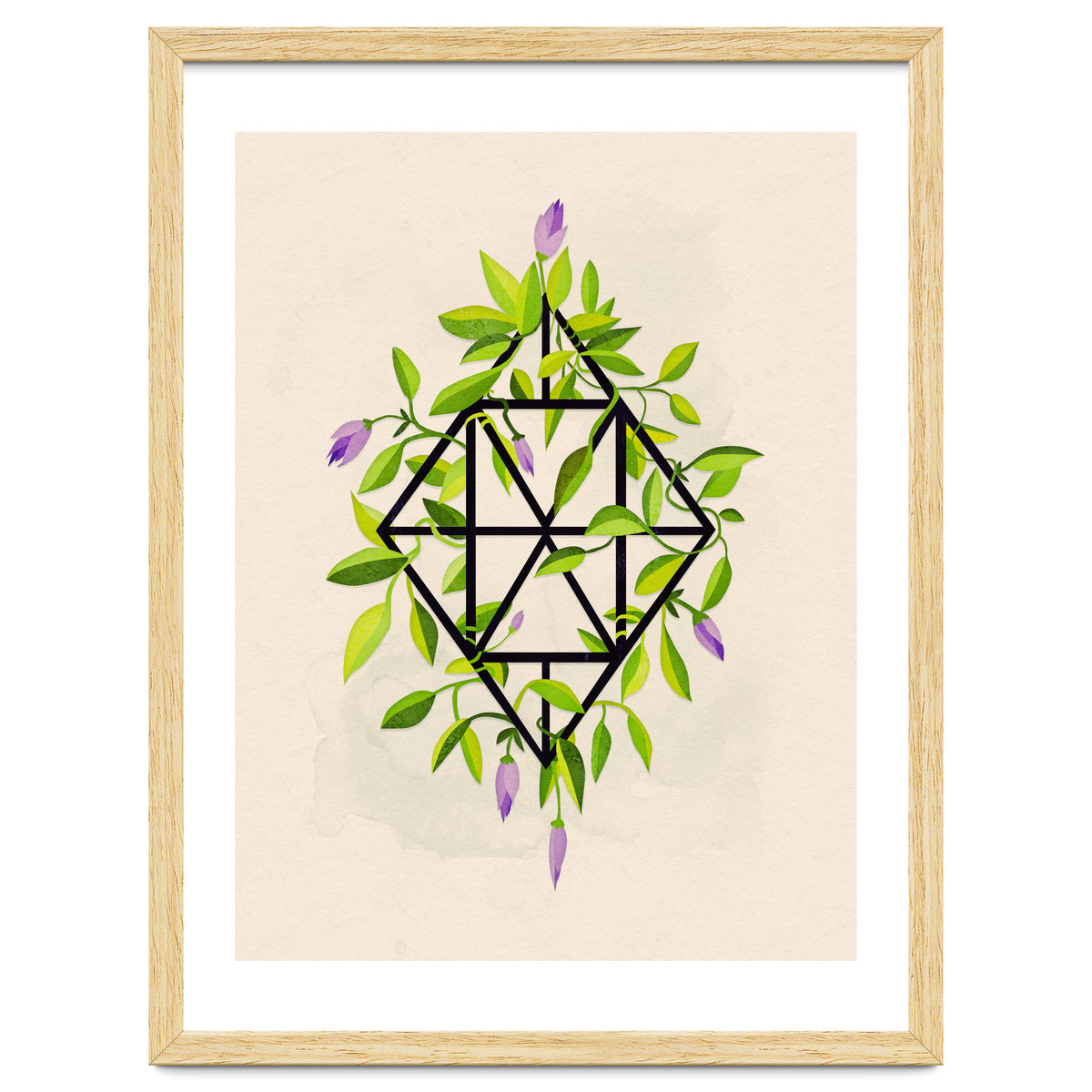 Geometric frame with leaves and flowers