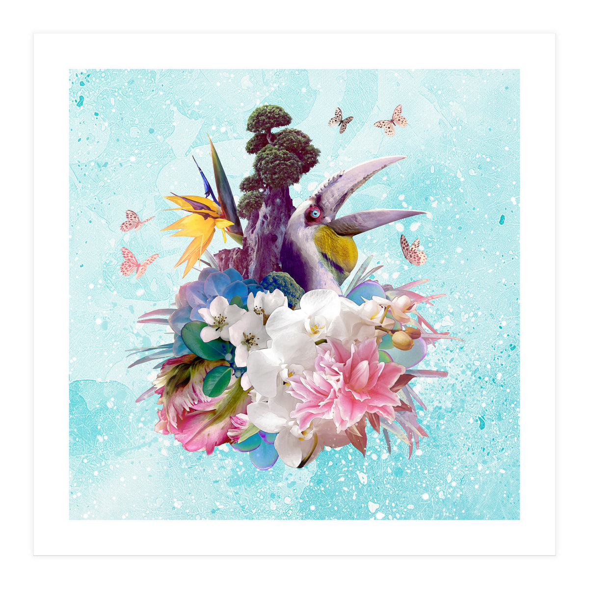 Floral Hornbill Blue (Print Only)