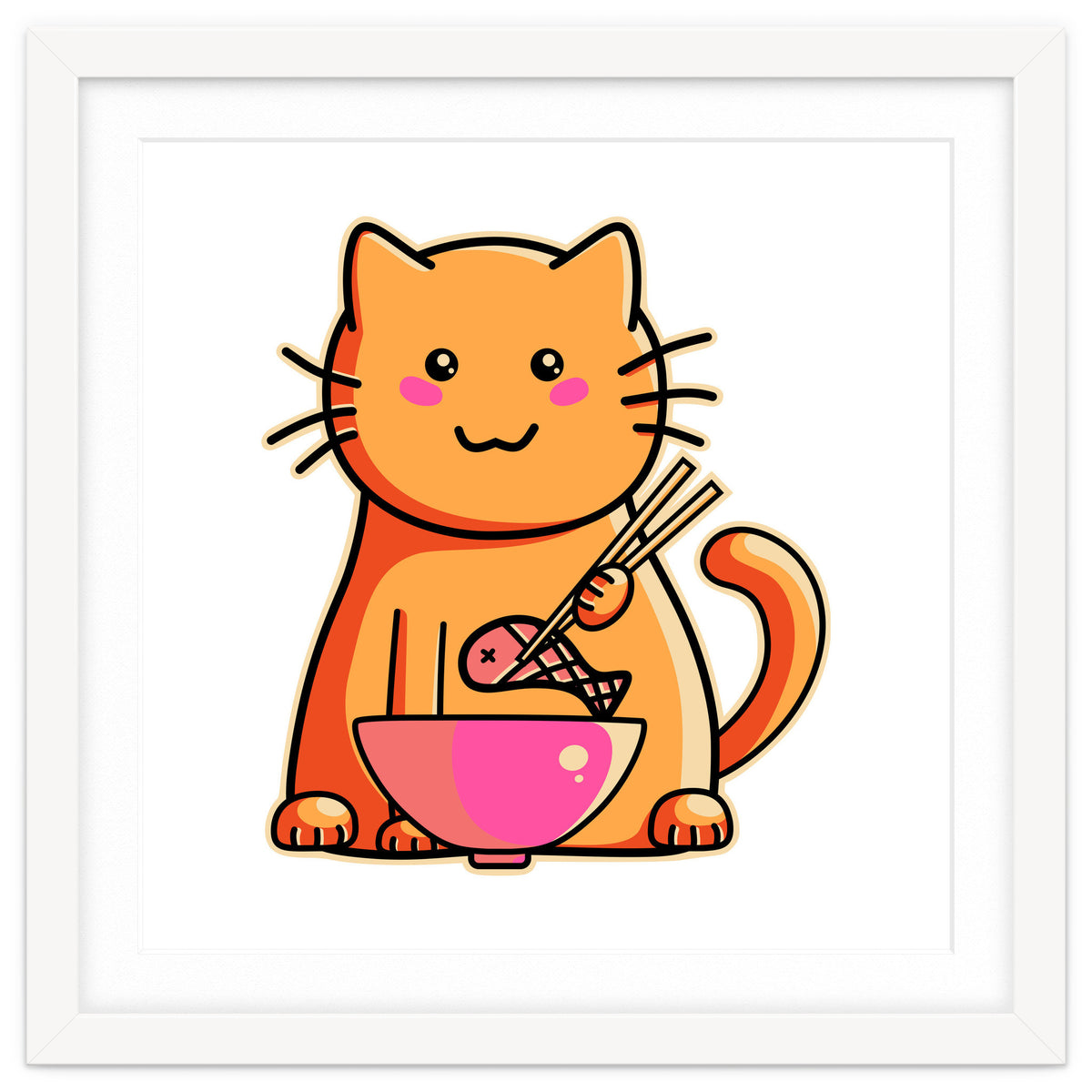 A Cat's Favourite Meal - kawaii cat eating fish with chopsticks