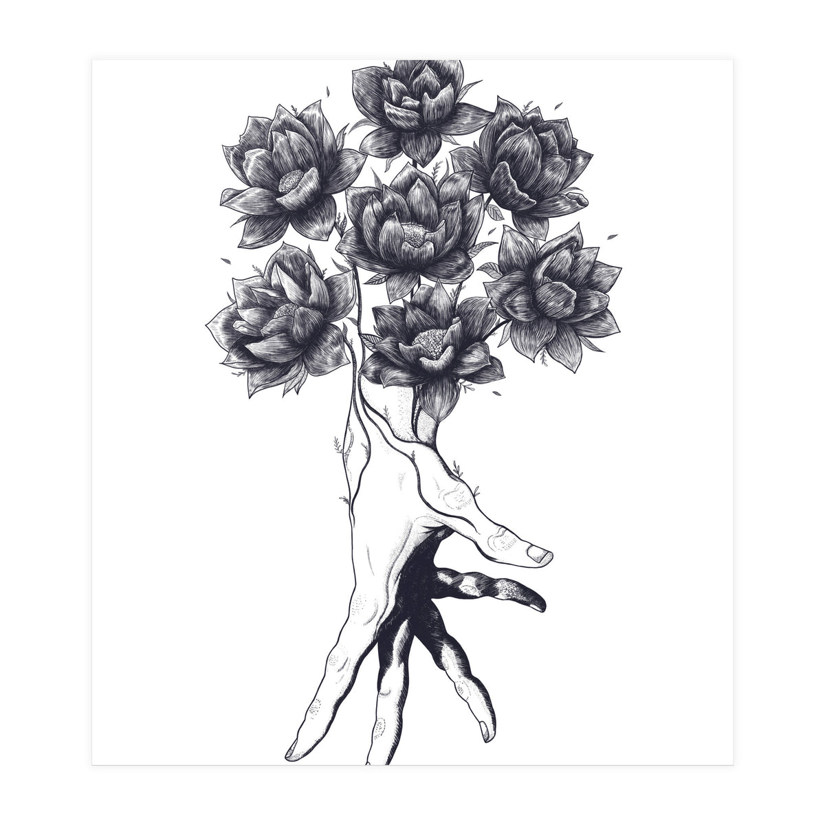 Hand With Lotuses (Print Only)