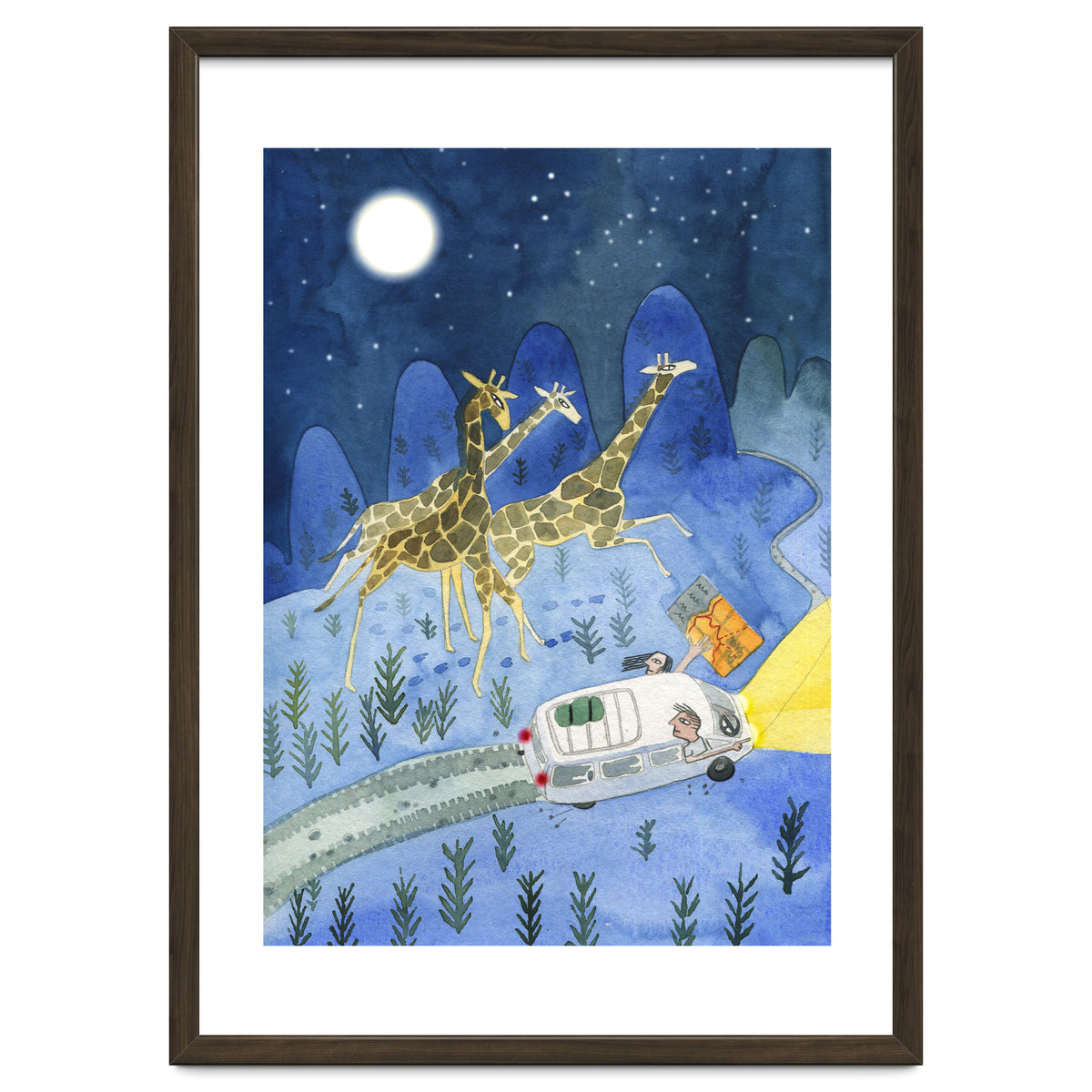 Giraffes In Moonlight