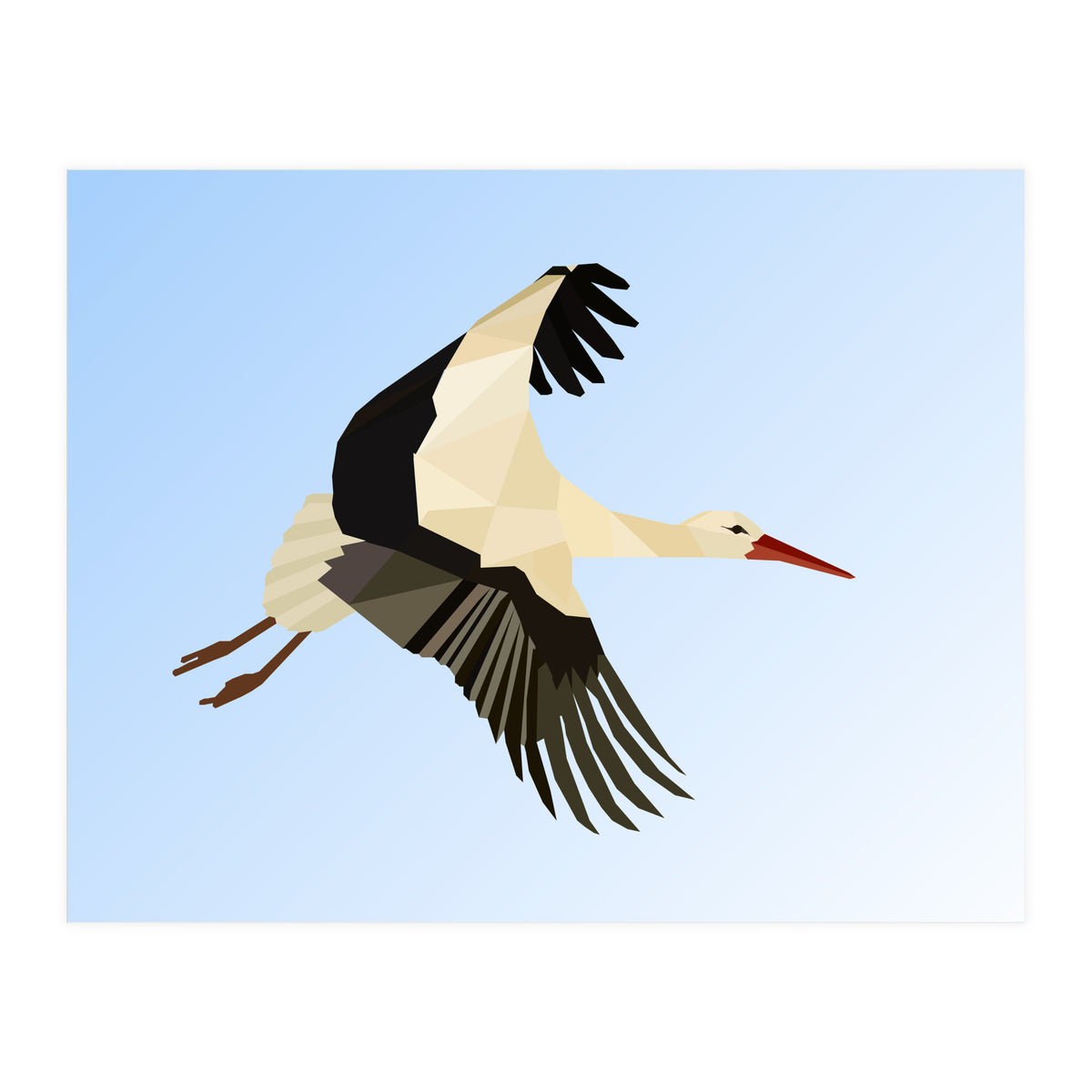 White Stork Bird Low Poly Art (Print Only)