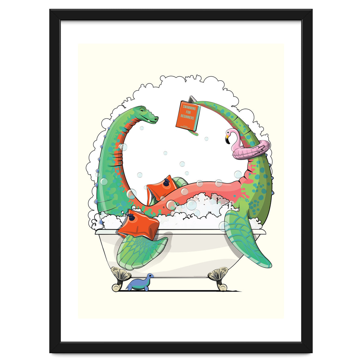 Dinosaur Plesiosaurus in the Bath, funny bathroom humour