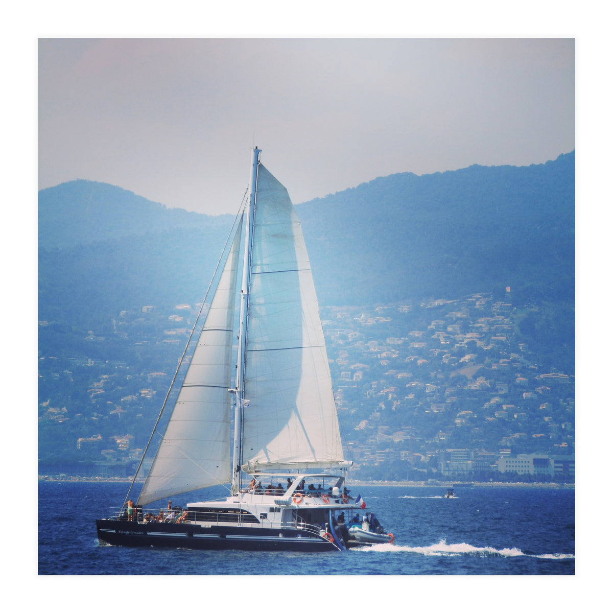 Modern yacht with white sails (Print Only)