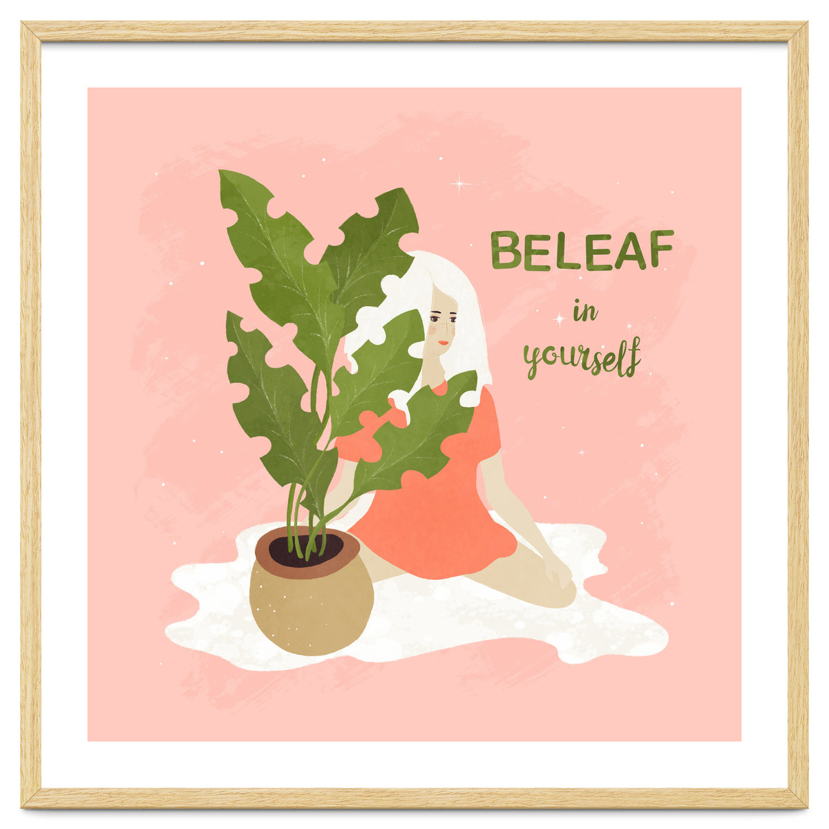 House Plant With A White Hair Girl