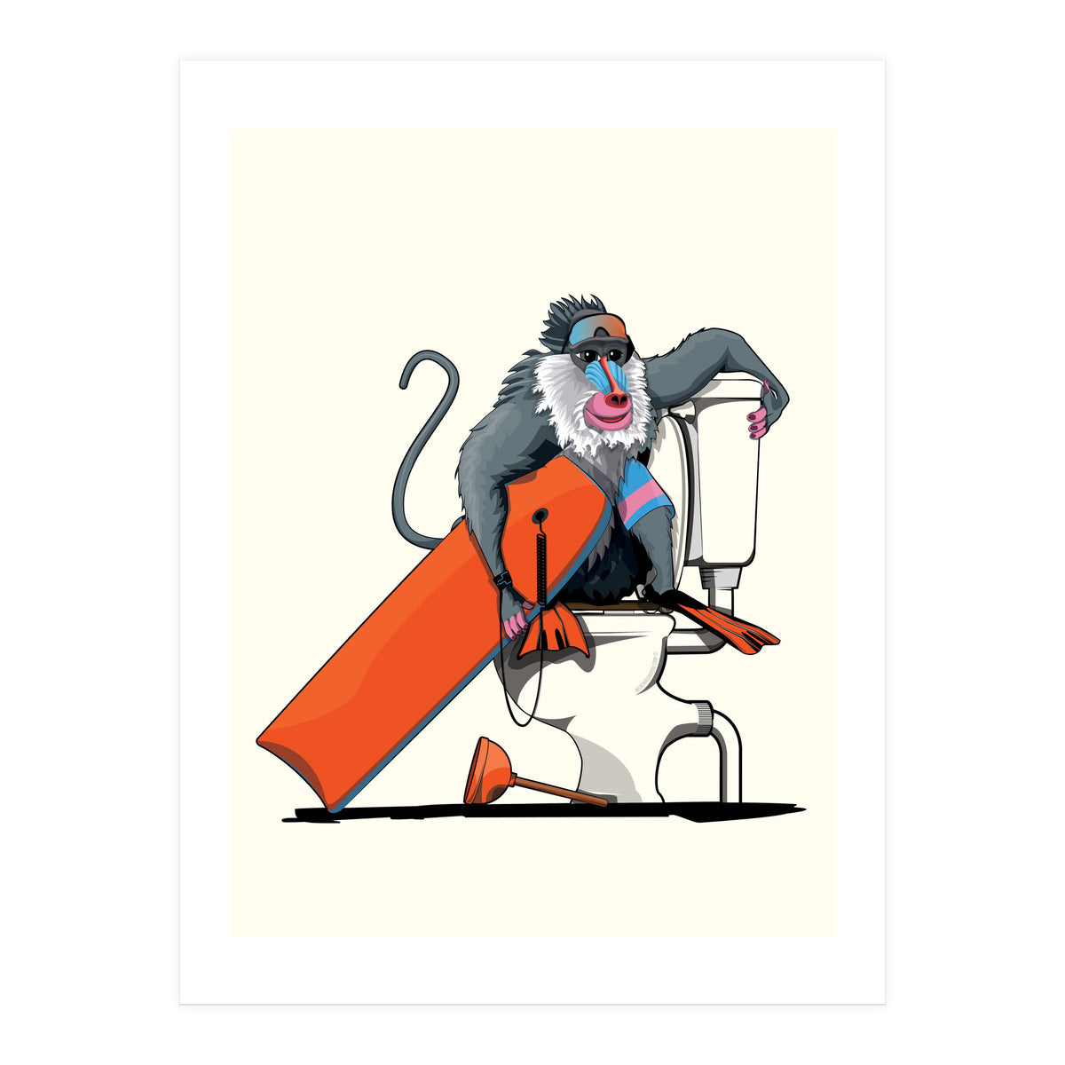Baboon on the Toilet, Funny Bathroom Humour (Print Only)