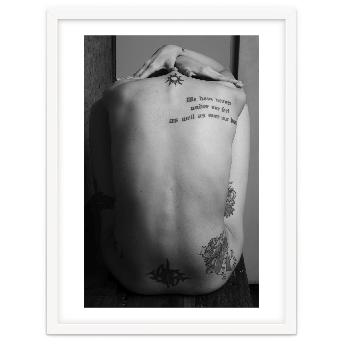 Naked body with saying as tattoo Art Print by liesjes | Arthaus