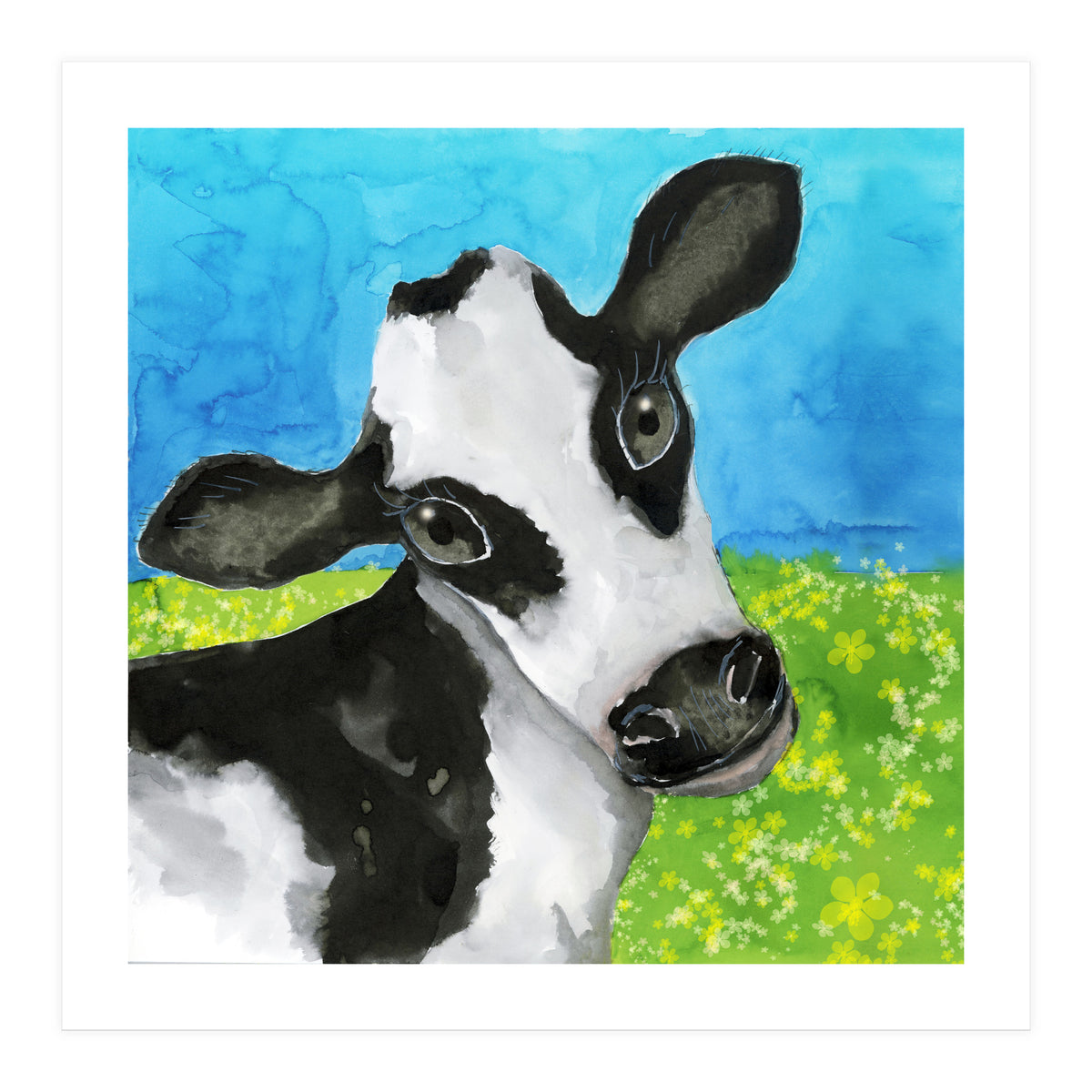 Cow in the meadow watercolor (Print Only)
