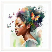 Watercolor Butterfly African Woman #3