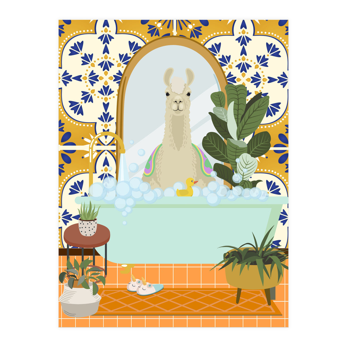 Llama Bathing in Moroccan Style Bathroom (Print Only)