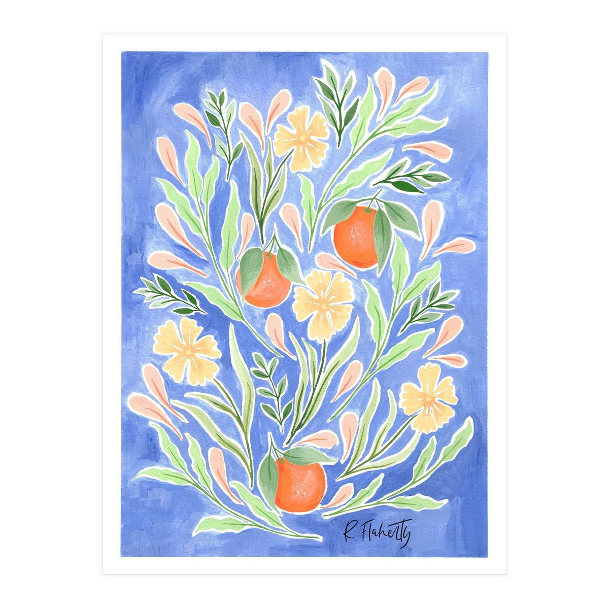 Wild Orange FLoral | Cobalt Blue (Print Only)
