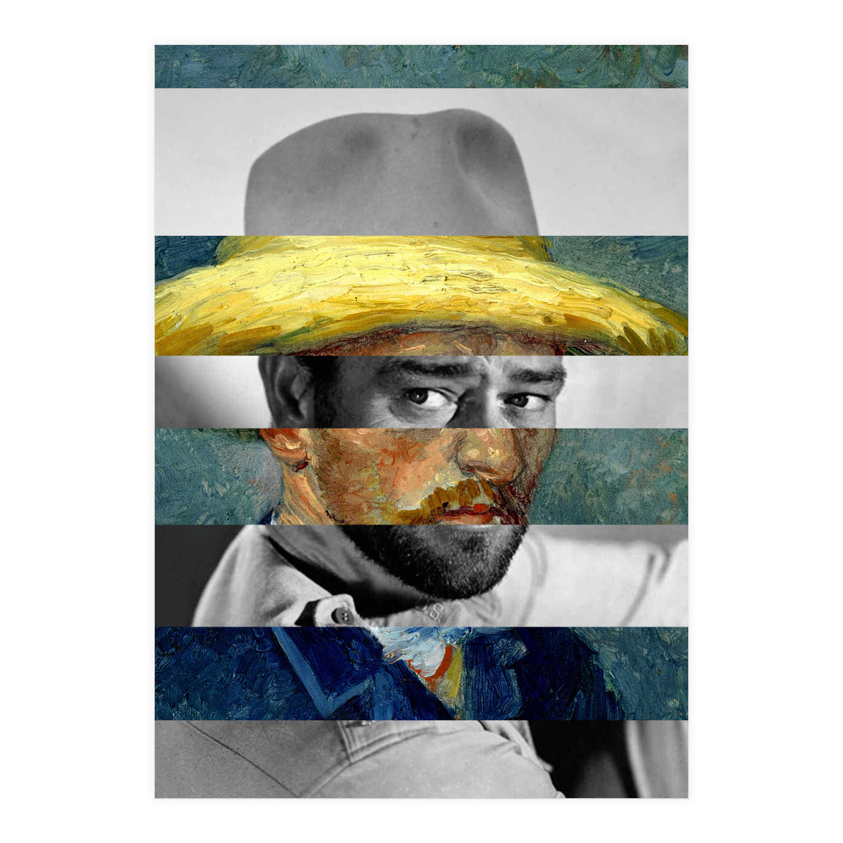 Van Gogh's Self Portrait With Straw Hat & John Wayne (Print Only)