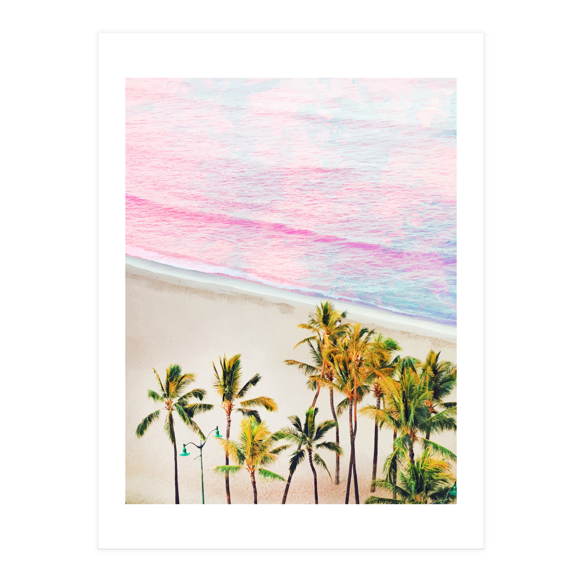 Pink Ocean | Dreamy Scenic Tropical Beach Travel | Blush Nature Sea Beach Coconut Trees (Print Only)