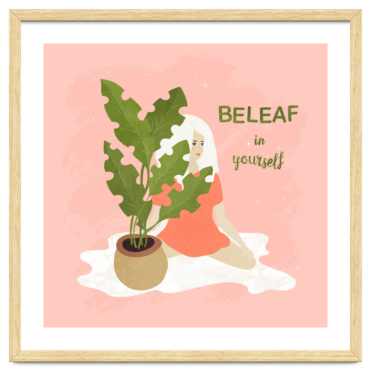 House Plant With A White Hair Girl