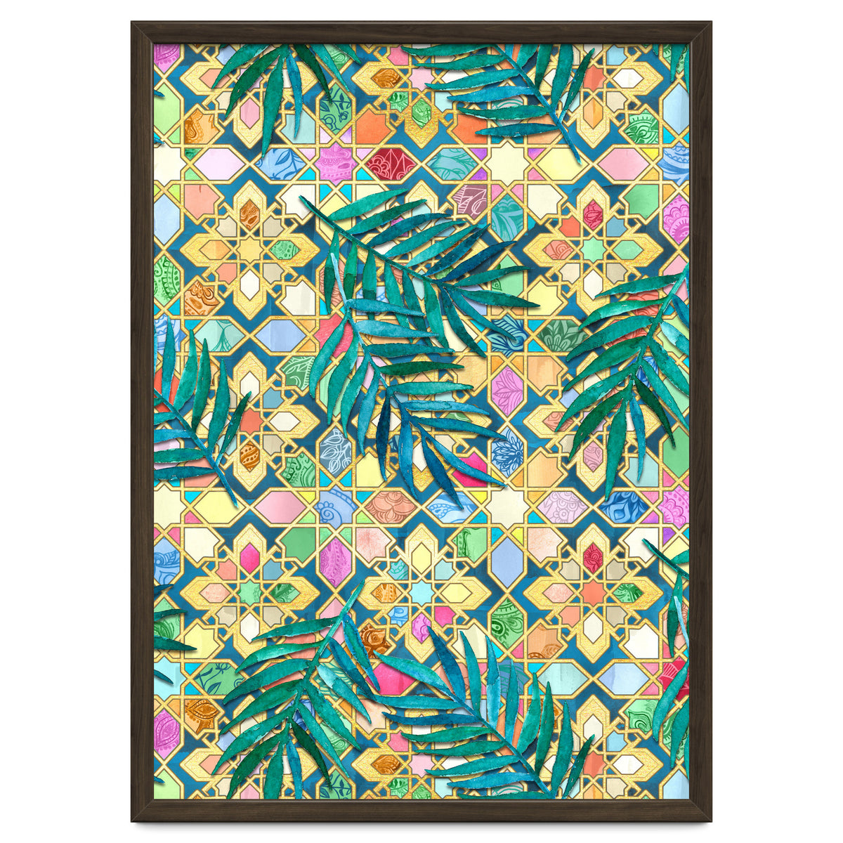 Gilded Moroccan Mosaic Tiles with Palm Leaves