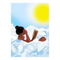 Reading on Clouds, Black Woman Summer Sunny Day Book Painting, Bohemian Nude (Print Only)