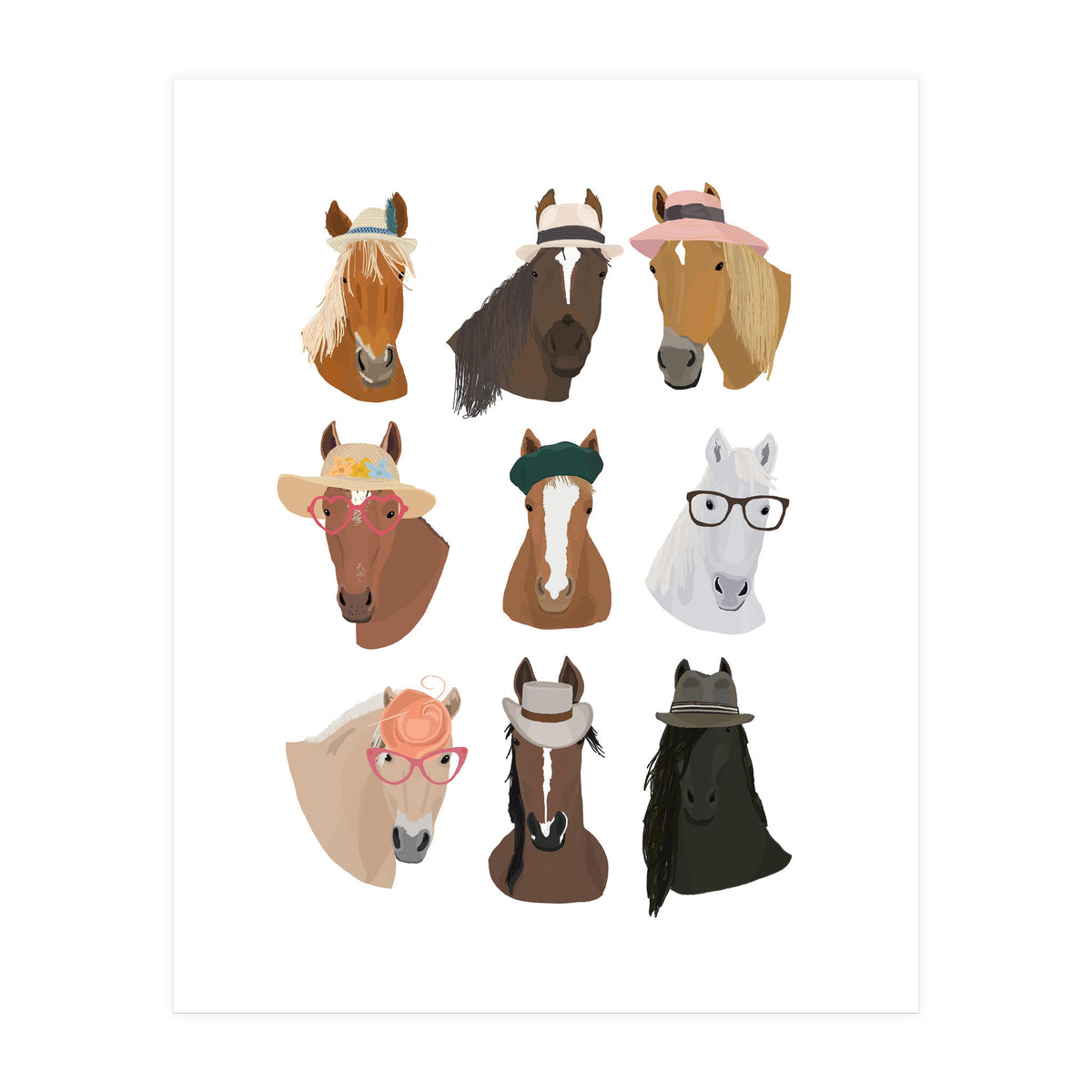 Horses in Glasses and Hats (Print Only)