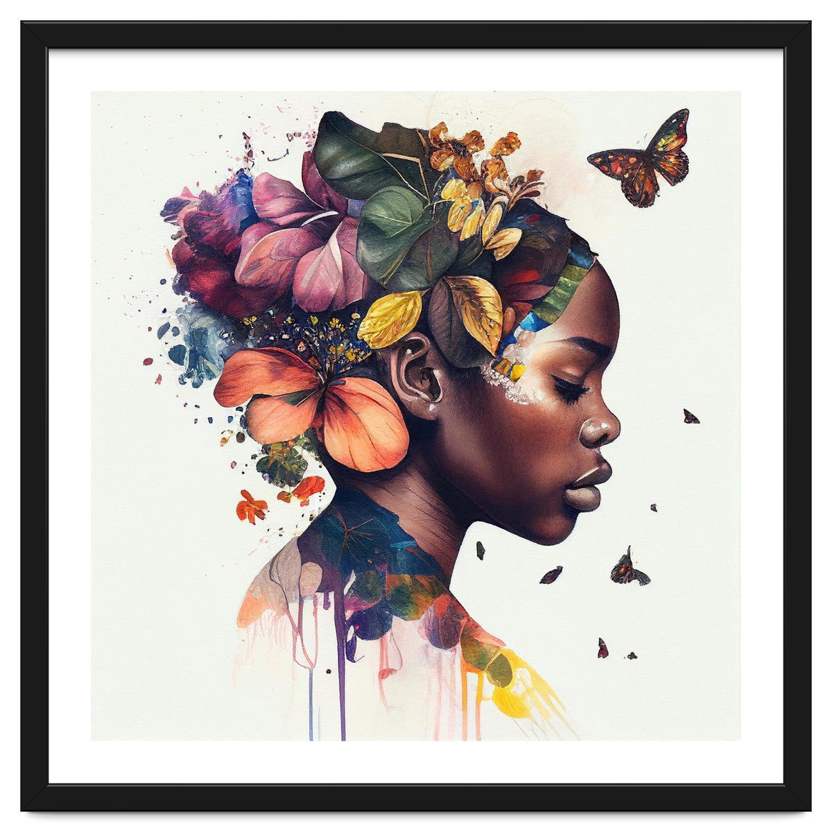 Watercolor Butterfly African Woman #10