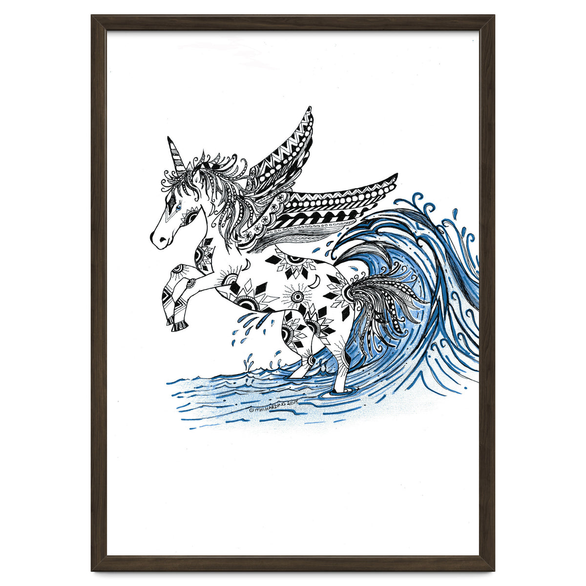 Winged Sun And Moon Unicorn Zentangle