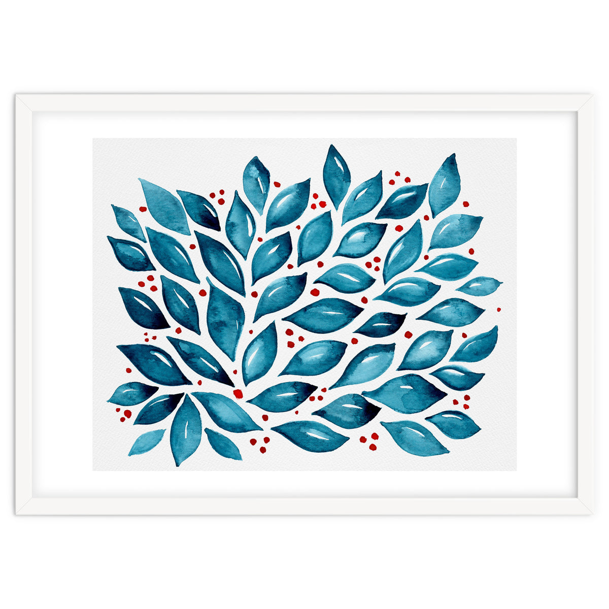 Abstract leaves and dots - teal and red