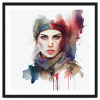 Watercolor Medieval Soldier Woman #1