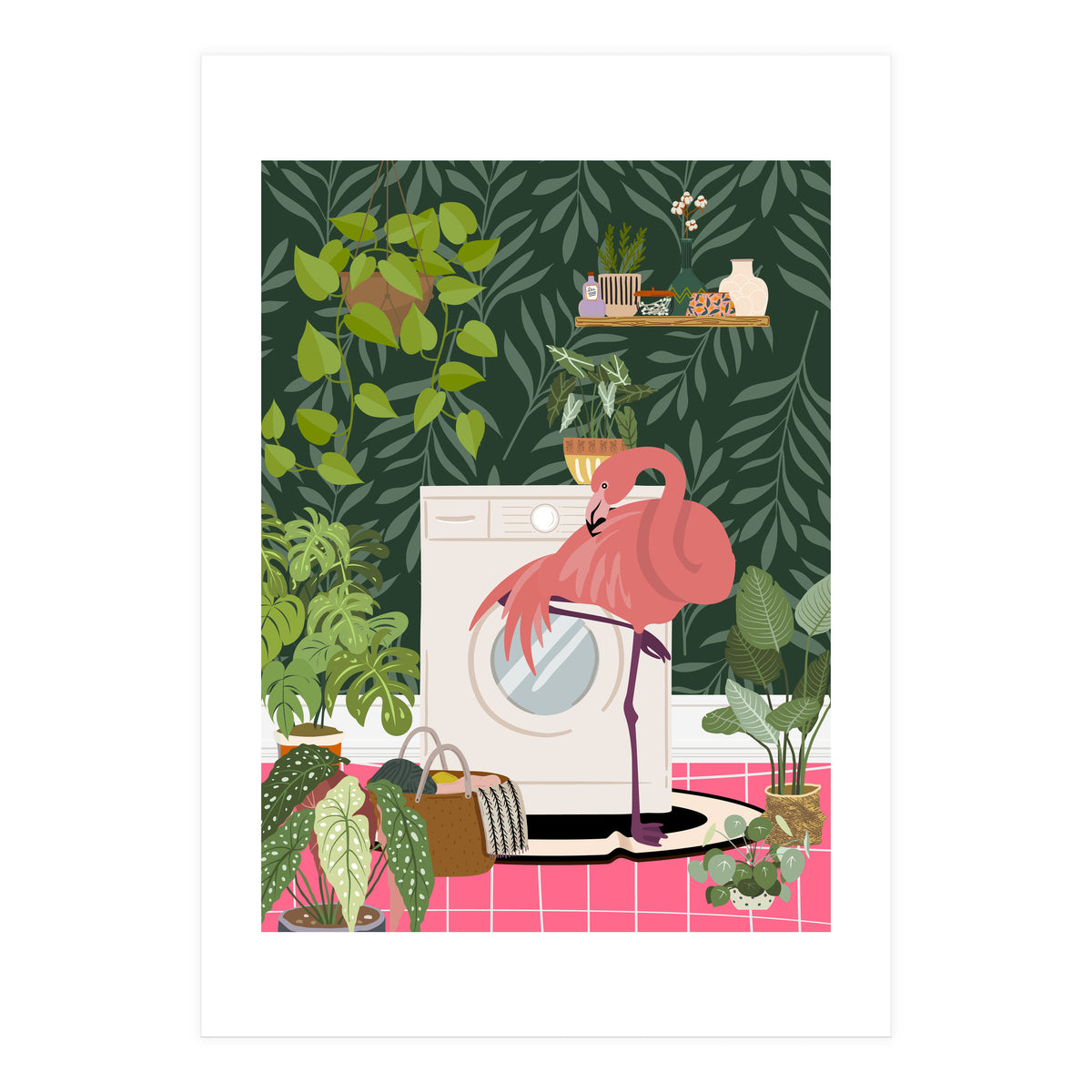 Flamingo in Jungle Laundry Room (Print Only)