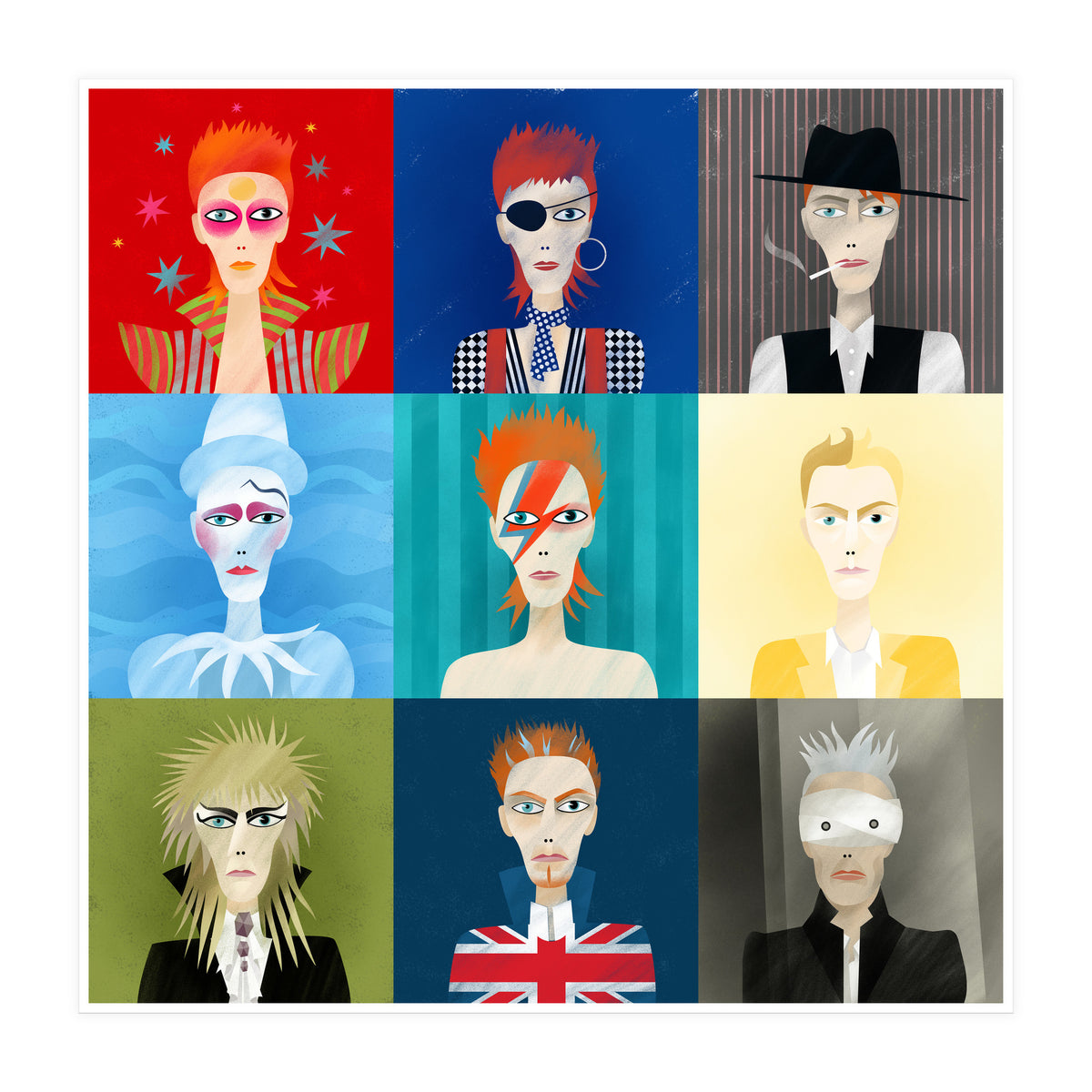 9 Portraits Of David Bowie (Print Only)