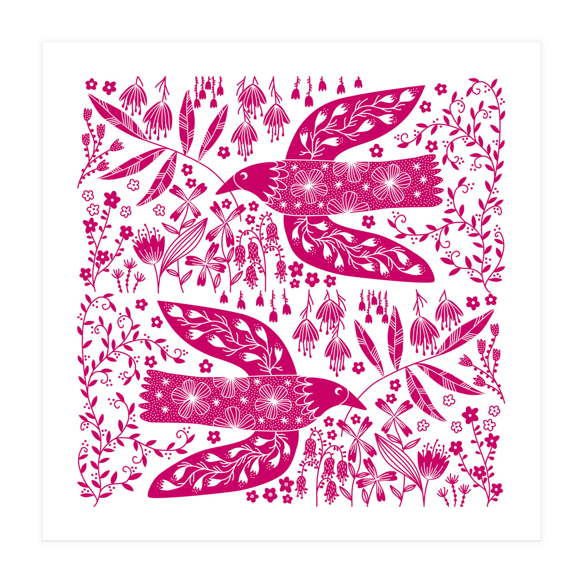 Doves And Flowers Magenta Pink (Print Only)