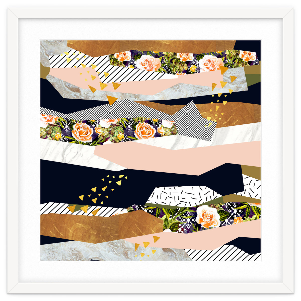 Collage of textured shapes and flowers