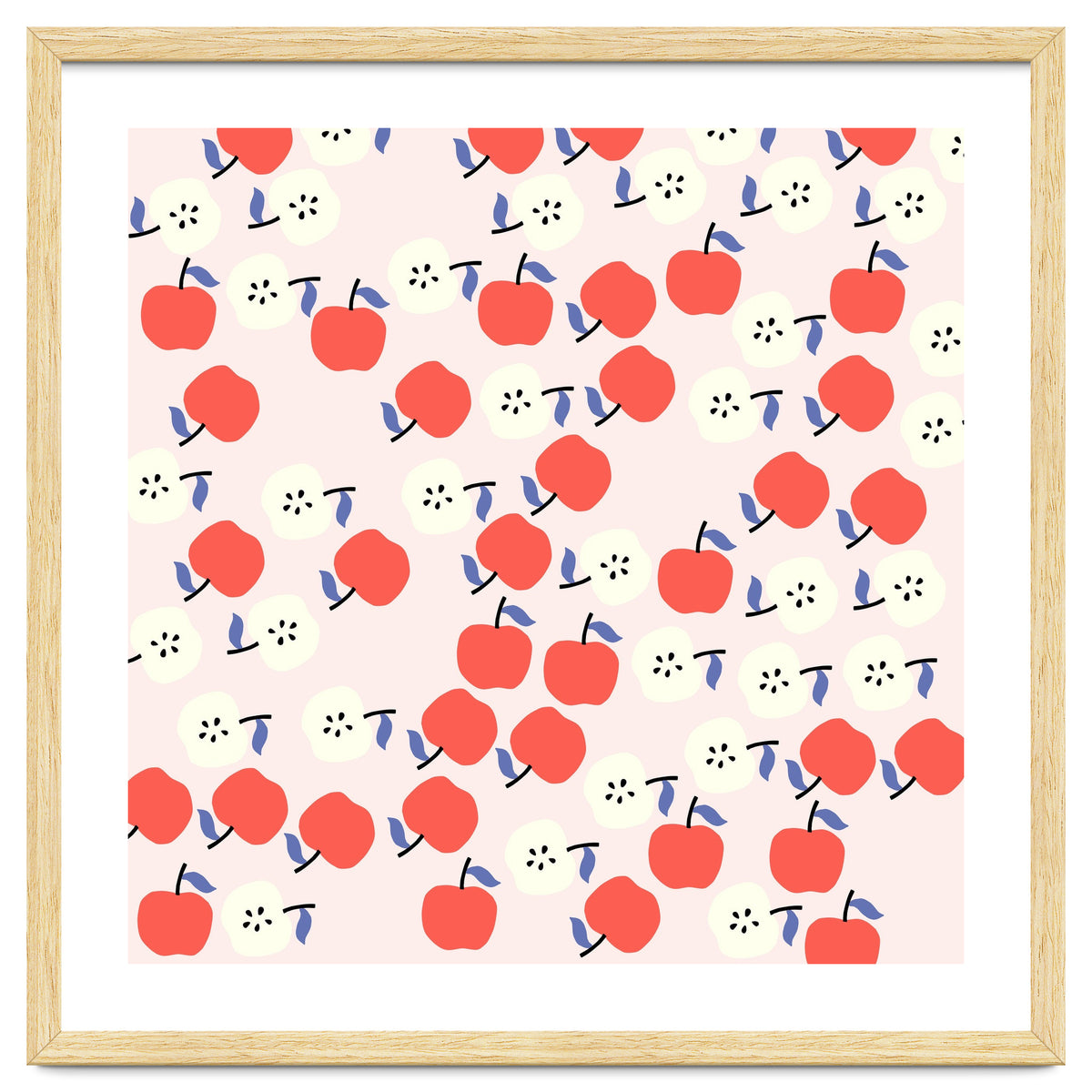 Cute Red Apples Pattern on Pink Background