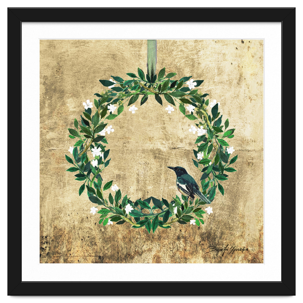 Wreath #White Flowers & Bird #Royal collection