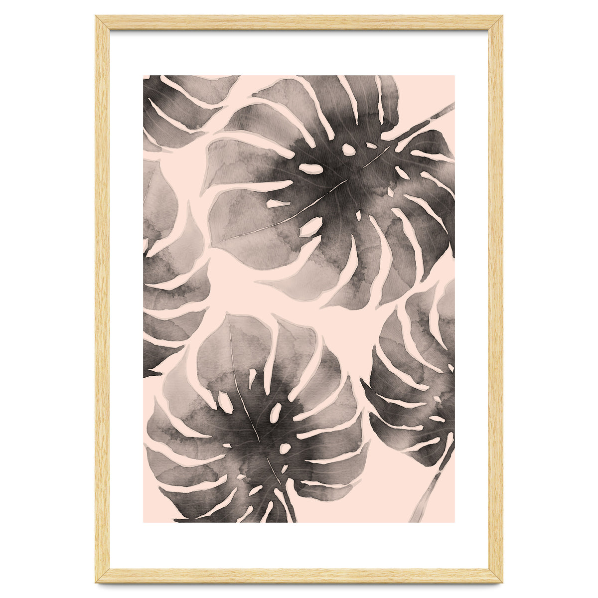 Monstera pink and gray watercolor